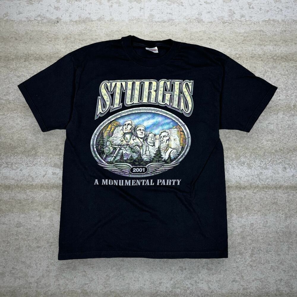 Vintage Y2K Sturgis Biker American Eagle Shirt Mens L North Dakota Short Sleeve